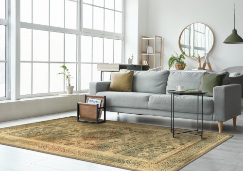 Dywan wełniany Dywilan Superior Mamluk kolor kremowy w salonie