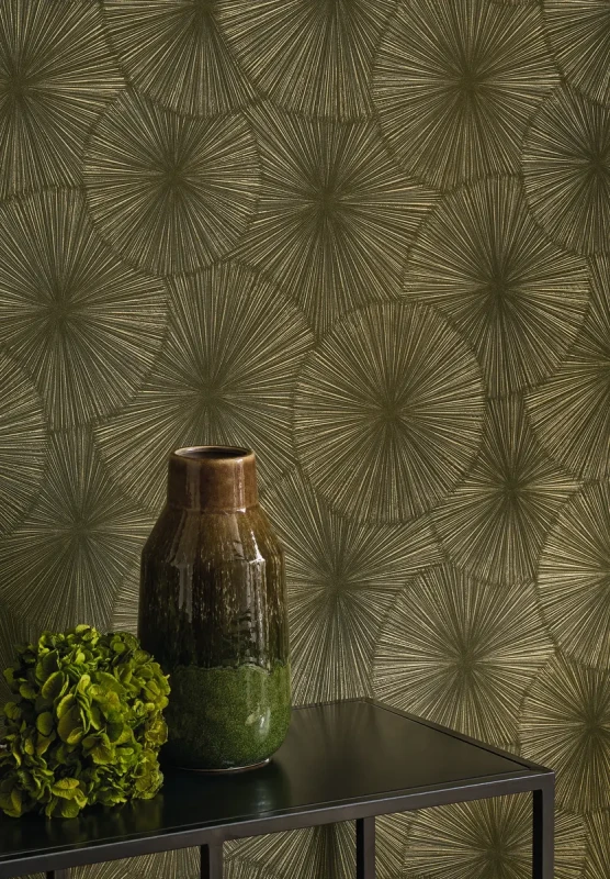 Tapeta zielone rozety Casadeco Solaris 201877777 Helios.webp