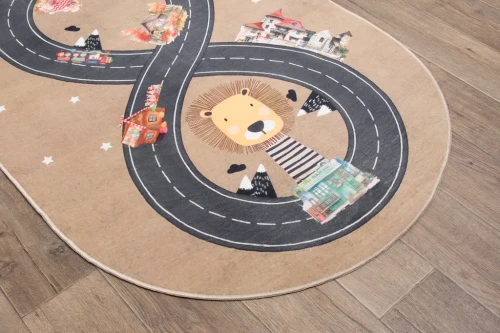 Dywan dla dzieci owal Kids KM046 tor wyścigowy  na podłodze