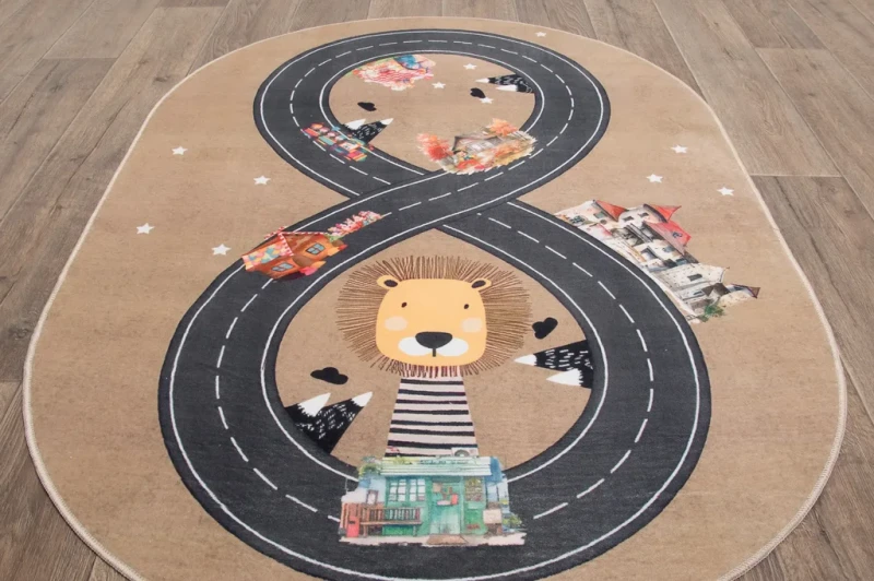 Dywan dla dzieci owal Kids KM046 tor wyścigowy  rzut z góry