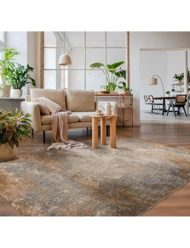 Dywan nowoczesny Country przecierka beżowo-brązowa aranżacja