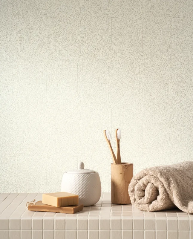 Tapeta do łazienki kremowa Casadeco Vegetals 201281101 Nola.webp