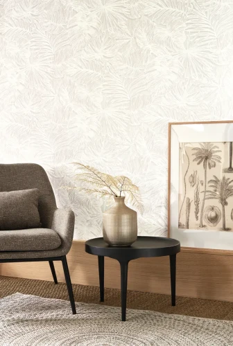 Tapeta biała w liście do salonu Casadeco Vegetals 86430292 Granada.webp