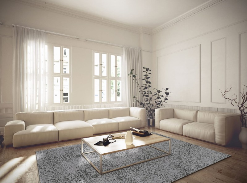 dywan wełniany Agnella aAgnus Claudine w kolorze platyna w salonie