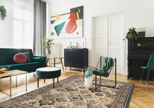 Dywan wełniany Agnella Isfahan Forenza kolor szmaragd_emerald w salonie w stylu eklektycznym