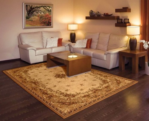 Dywan wełniany Agnella Isfahan Dafne sahara w rozmiarze 2x3 m w salonie