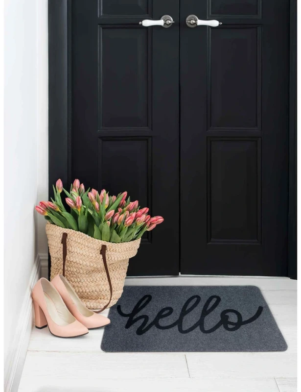 Wycieraczka podgumowana Flock New Hello przy drzwiach