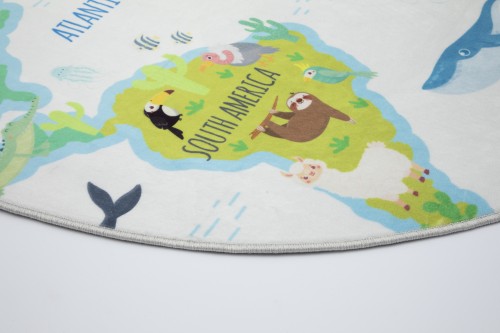 Dywan okrągły dziecięcy 250321N Kids mapa świata - brzeg