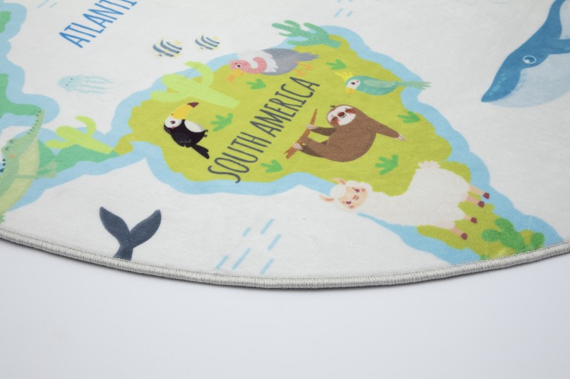 Dywan okrągły dziecięcy 250321N Kids mapa świata - brzeg