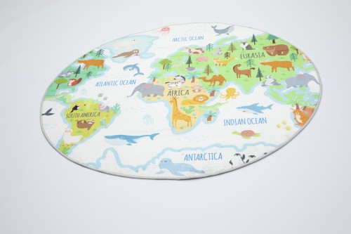 Dywan okrągły dziecięcy 250321N Kids mapa świata - rzut ukośny