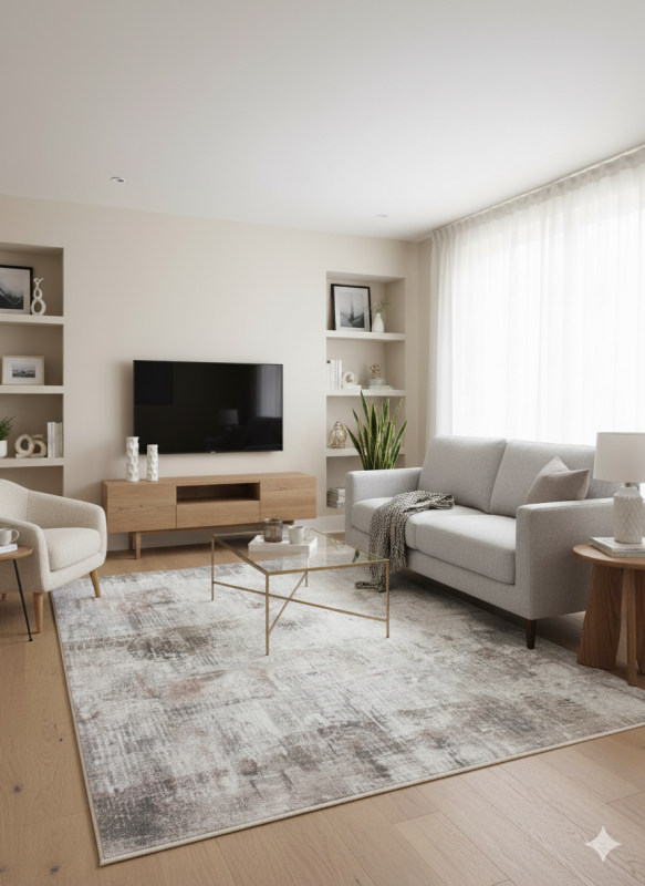 Dywan vintage 2406587-2 Venezia Print szaro-beżowy do salonu