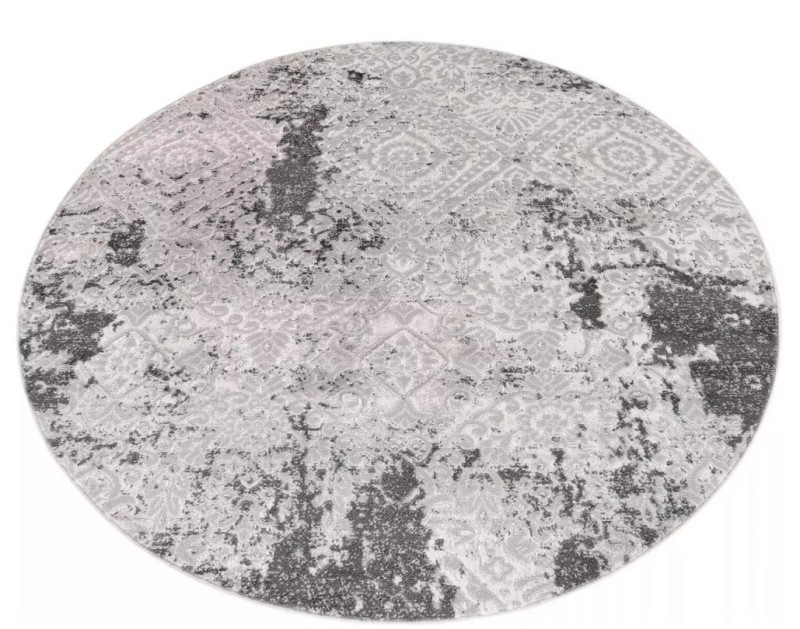 Dywan okrągły geometria Sky FM33B jasny szary - rzut ukośny
