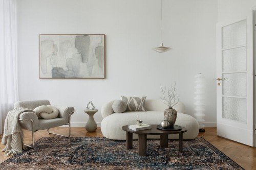 Dywan wełniany Agnella Agnus Morton miedziany w salonie