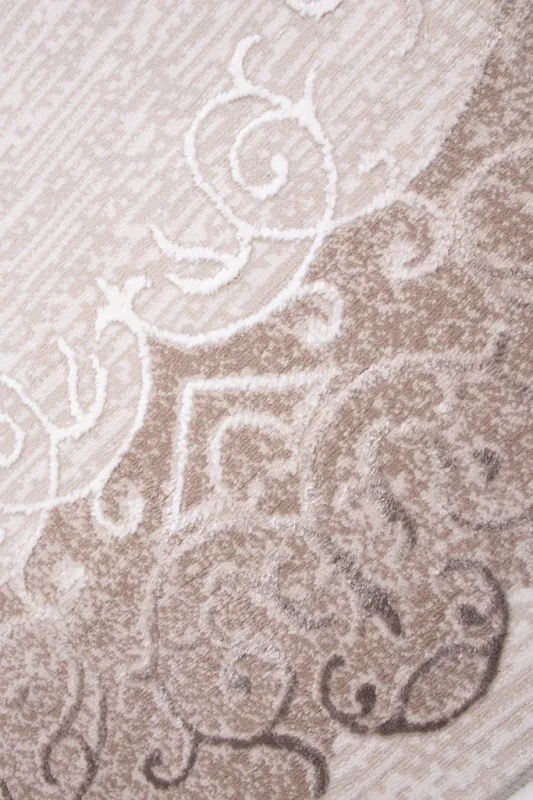 Dywan okrągły klasyczny Galya K3729A beżowo-brązowy - runo 3d