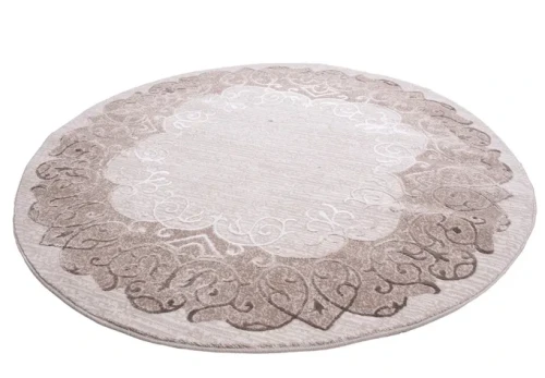 Dywan okrągły klasyczny Galya K3729A beżowo-brązowy - rzut ukośny