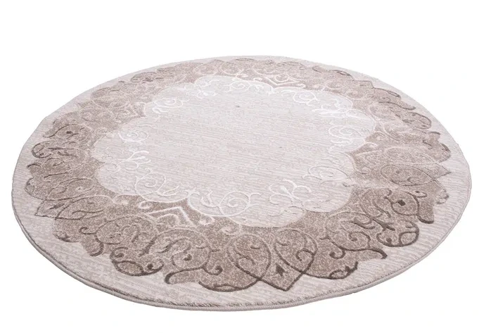 Dywan okrągły klasyczny Galya K3729A beżowo-brązowy - rzut ukośny