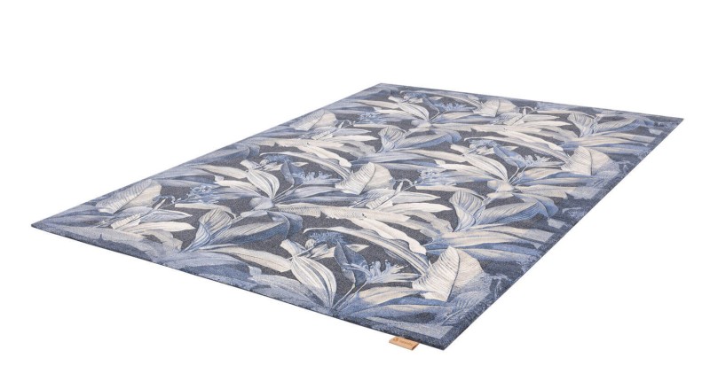 Dywan wełniany liście Agnella Regius Marceline niebieski - rzut ukośny
