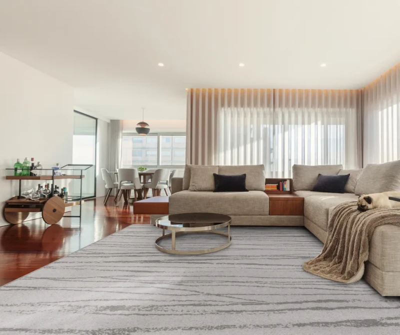 Dywan wełniany w prążki Agnella Noble Tejat jasny szary do salonu