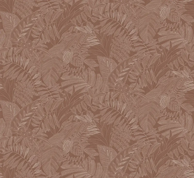 Tapeta brązowa w liście elegancka Masureel Ray RAY201 Biome Nougat.webp
