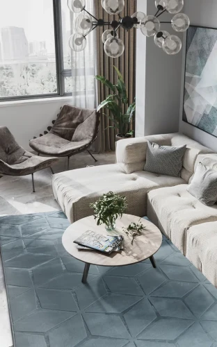 Dywan pluszowy Alaska geometria turkusowy do pokoju