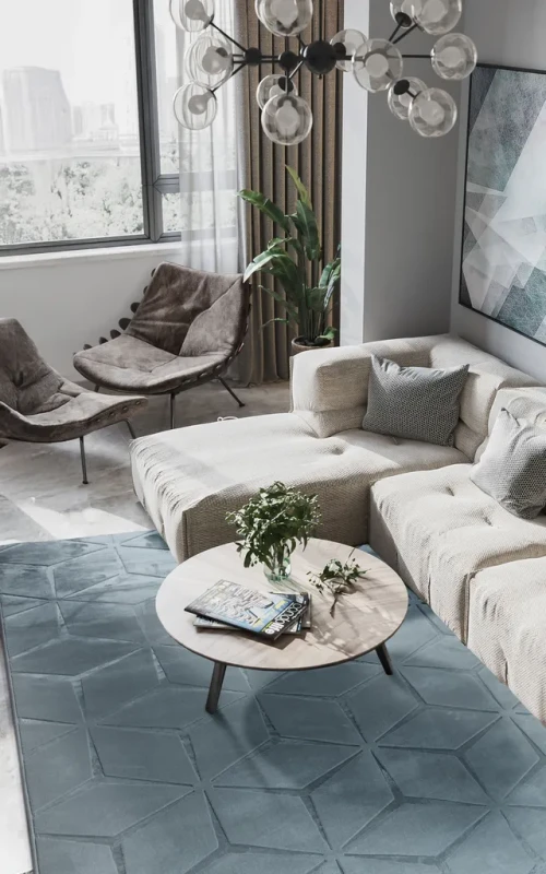 Dywan pluszowy Alaska geometria turkusowy do pokoju