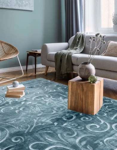 Dywan pluszowy Alaska liście turkusowy do pokoju