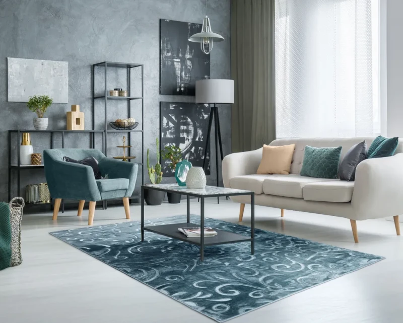 Dywan pluszowy Alaska liście turkusowy do salonu