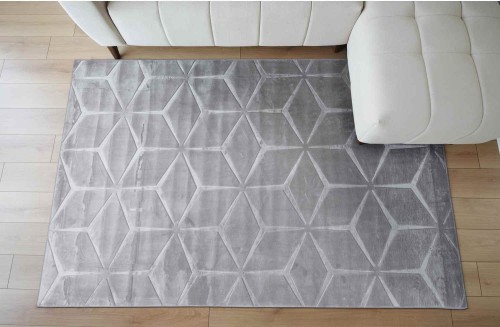 Dywan pluszowy Alaska geometria szary na podłodze