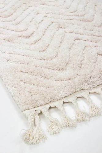 Fragment dywanu boho shaggy Berber 7059 ivory z frędzlami
