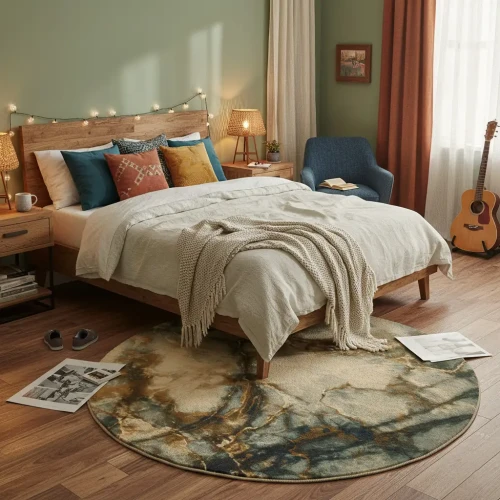 Dywan wełniany okrągły Dywilan Omega Elian iron aranżacja