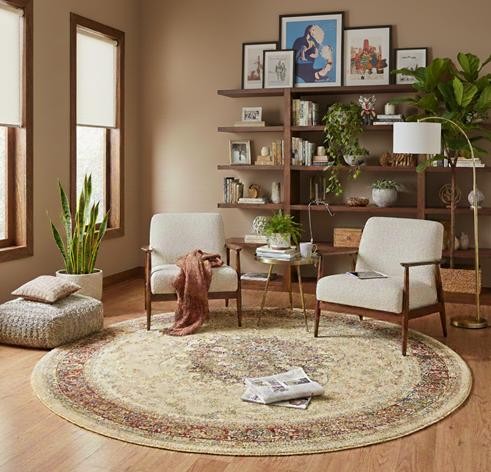 Dywan wełniany okrągły Dywilan Polonia Kordoba 25 jasny rubin aranżacja