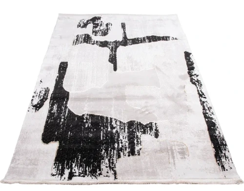 Dywan nowoczesny abstrakcja Galeria GL202S beżowo-czarny - rzut ukośny