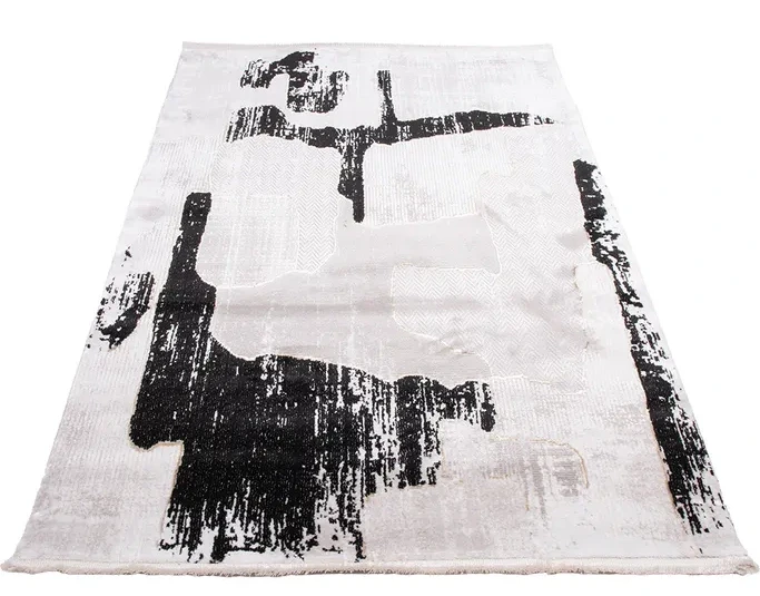 Dywan nowoczesny abstrakcja Galeria GL202S beżowo-czarny - rzut ukośny