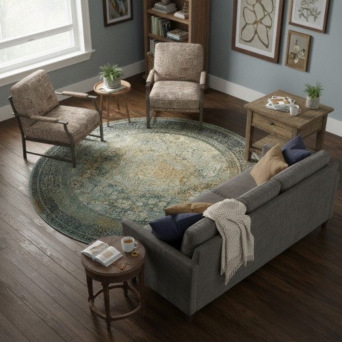 Dywan wełniany okrągły Dywilan Omega Mamluk dark blue aranżacja