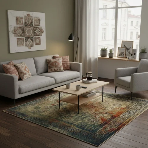 Dywan wełniany kwadrat Dywilan Omega Mamluk dark blue