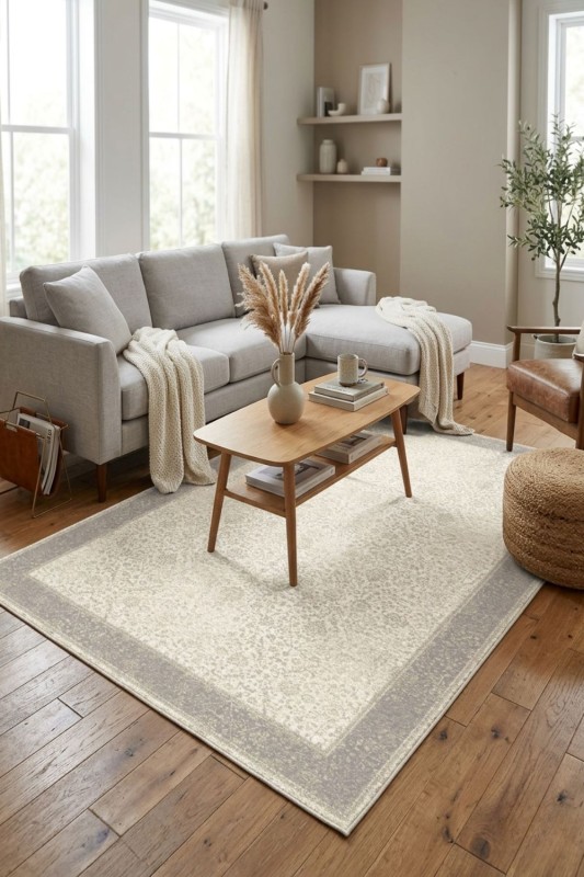 Dywan wełniany Agnella Agnus Claudine biały w salonie