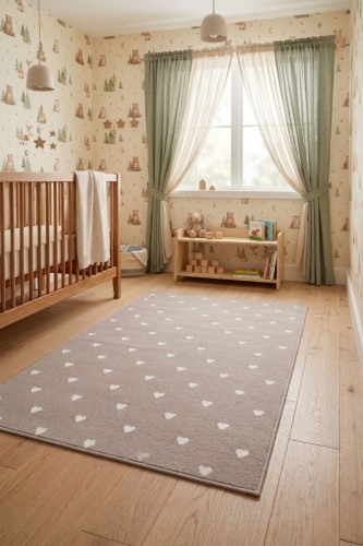 Dywan FD Soft Serca kolor beżowy w pokoju dziecięcym