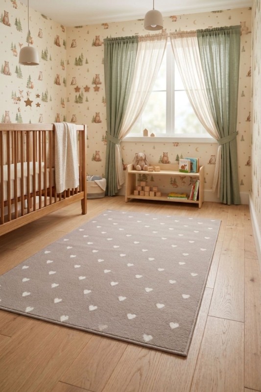 Dywan FD Soft Serca kolor beżowy w pokoju dziecięcym