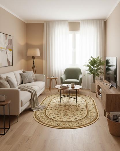 Dywan wełniany owalny Dywilan Omega Aries perła 2 aranżacja