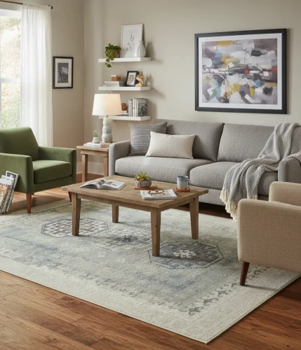 Dywan wełniany Dywilan Moon Ashan srebrny aranżacja