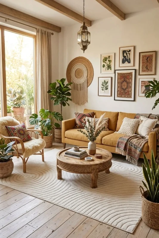 Dywan 3d Dywilan Juno 6 D798AW kremowy w salonie boho