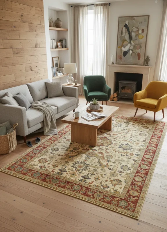 Dywan wełniany klasyczny Dywilan Polonia Verano jasny rubin aranżacja