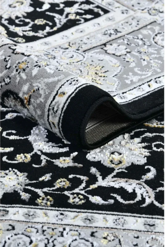 Dywan klasyczny Grece klasyk czarno-srebrny runo