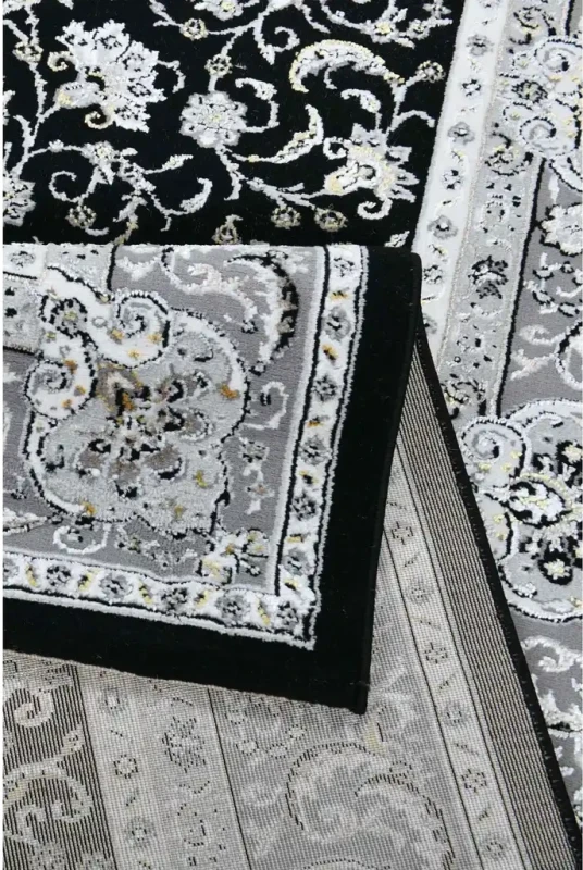 Dywan klasyczny Grece klasyk czarno-srebrny runo i spód