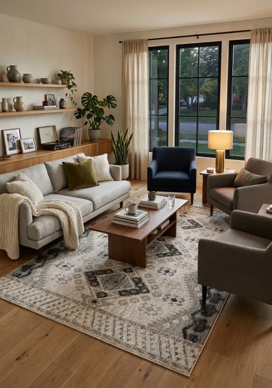 Dywan etno Dywilan Arno 3/01567A l.grey/cream  aranżacja