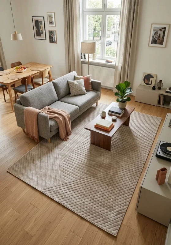 Dywan art deco 3d Dywilan Juno 1 E132AP beige aranżacja
