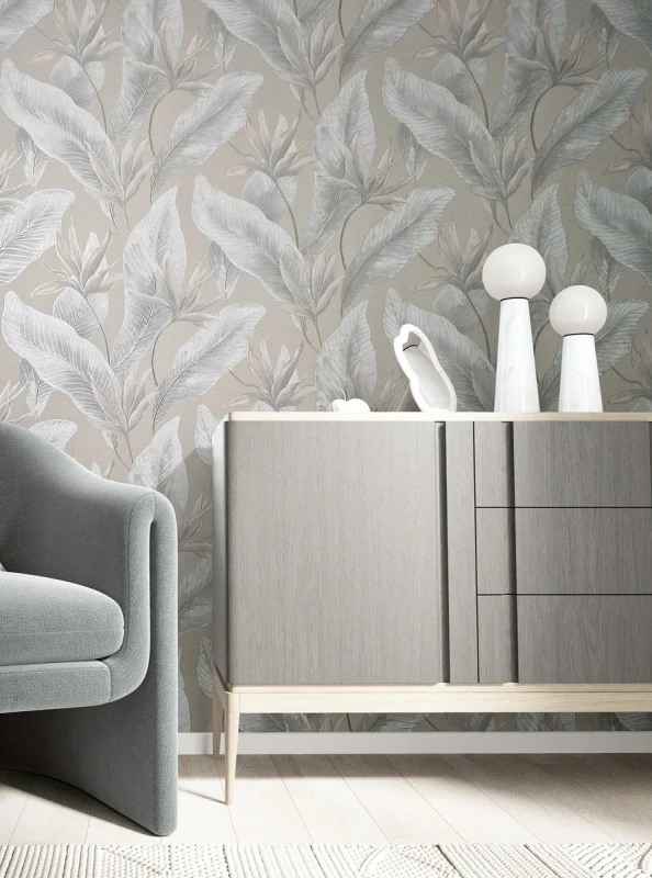 Tapeta z liśćmi do salonu nowoczesnego Marburg 36465.webp