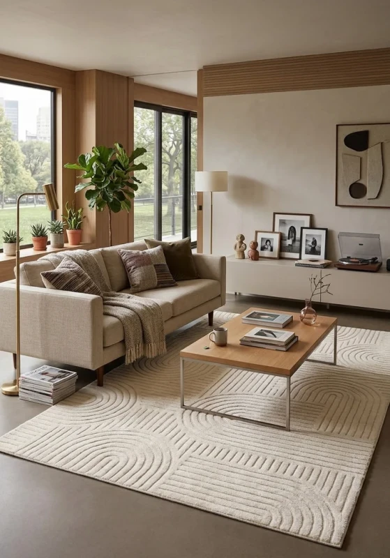 Dywan art deco 3d Dywilan Juno 7 G267AW cream aranżacja