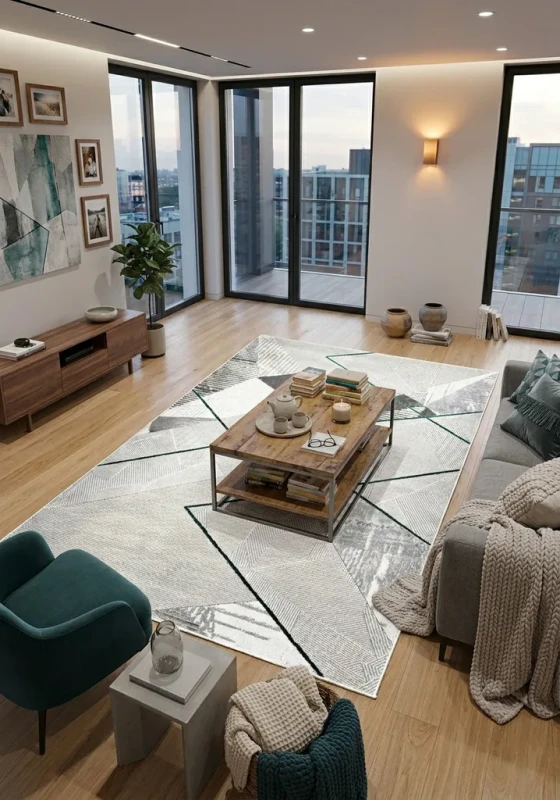 Dywan nowoczesny Dywilan Stylish 21/HE023 grey/green aranżacja