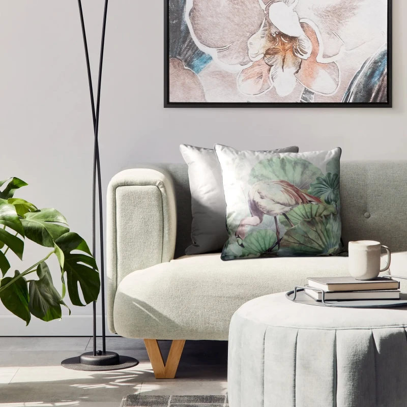 Dekoracyjna poszewka z flamingiem do salonu velvet 468376.webp